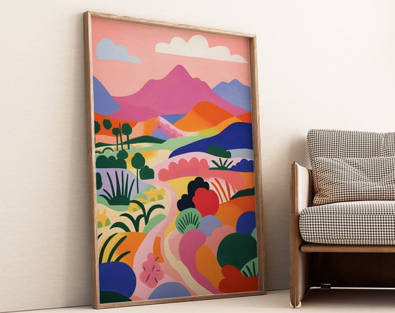 Abstract Mountain Wall Art Colorful Acrylic Landscape Illustration Scenery Maximalist Decor Prints