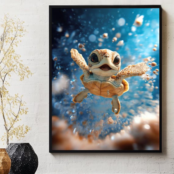 Hatchling Baby Turtle Poster Print Animal In The Sea Wildlife Wall Art Designs Gad Art 00033 First Steps