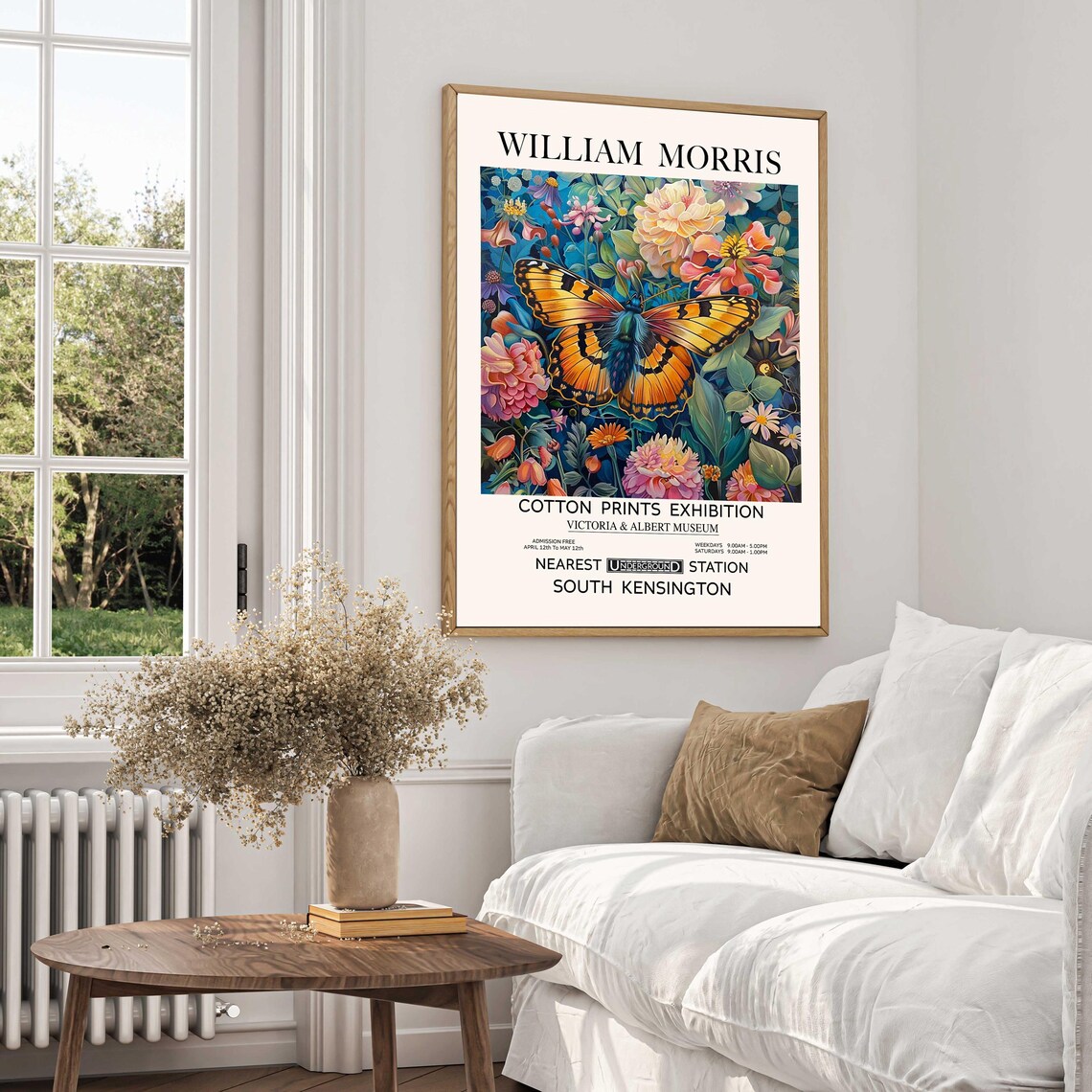 William Morris Orange Butterfly Blue Floral Exhibition Poster - Image 2