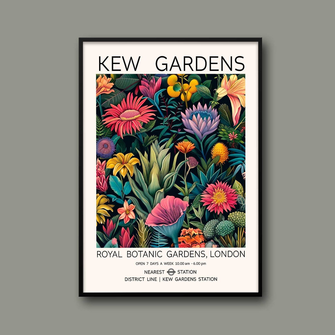 Kew Gardens Royal Botanic Gardens London Vintage Floral Poster