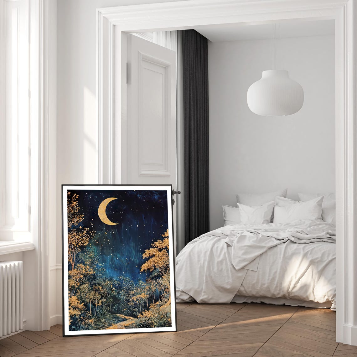Celestial Wall Art Gothic Dark Academia Crescent Moon Sun Moon Lover Gift Vintage Golden Dcor Night Sky Enchanting Stars Oil Painting Print - Image 2