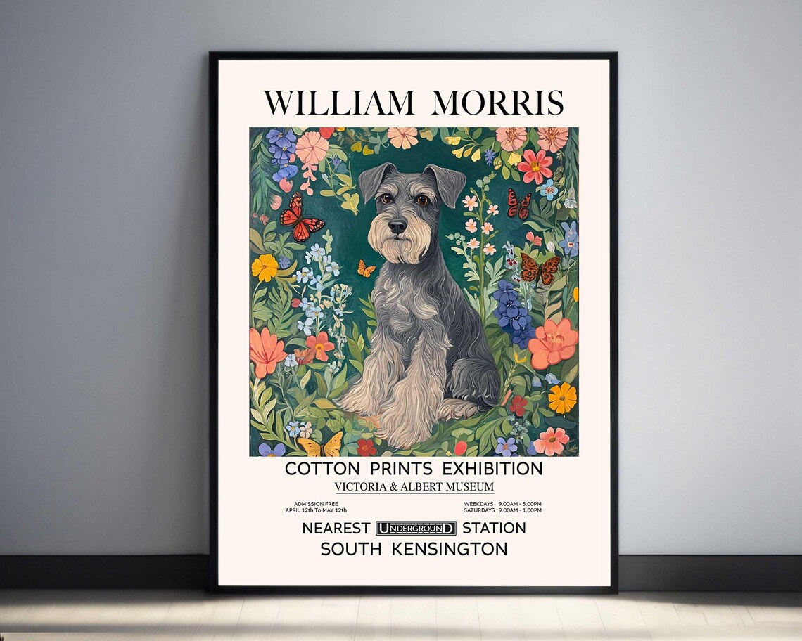 William Morris Schnauzer Butterfly Floral Exhibition Art Poster