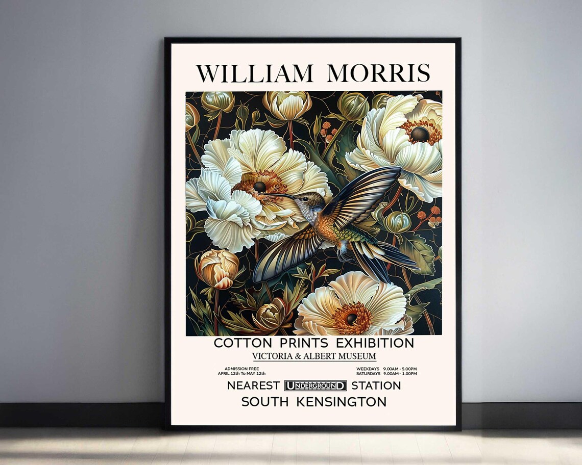 William Morris Hummingbird and Cream Poppy Exhibition Poster