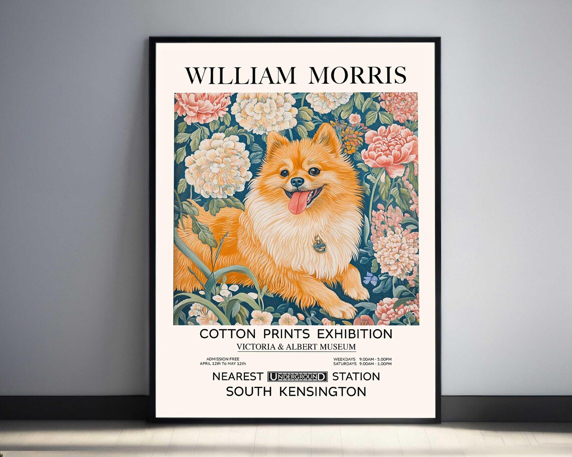 William Morris Pomeranian Pink Peony Floral Exhibition Poster