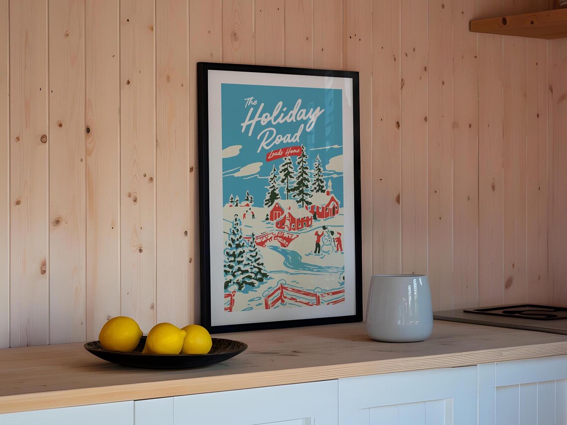 Retro Holiday Christmas Poster, Kitchen Wall Art