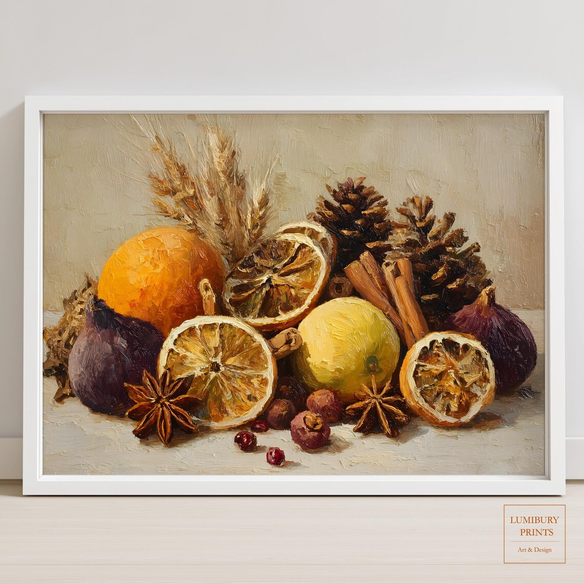 Dried Oranges Figs Cinnamon Autumn Still Life Oil Painting Poster