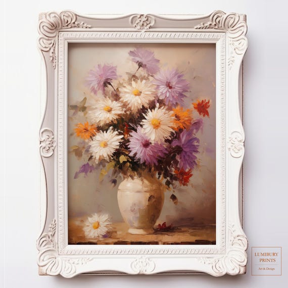 Chrysanthemum Wall Art Mum Flower Painting Fall Floral Print Botanical Colorful Instant