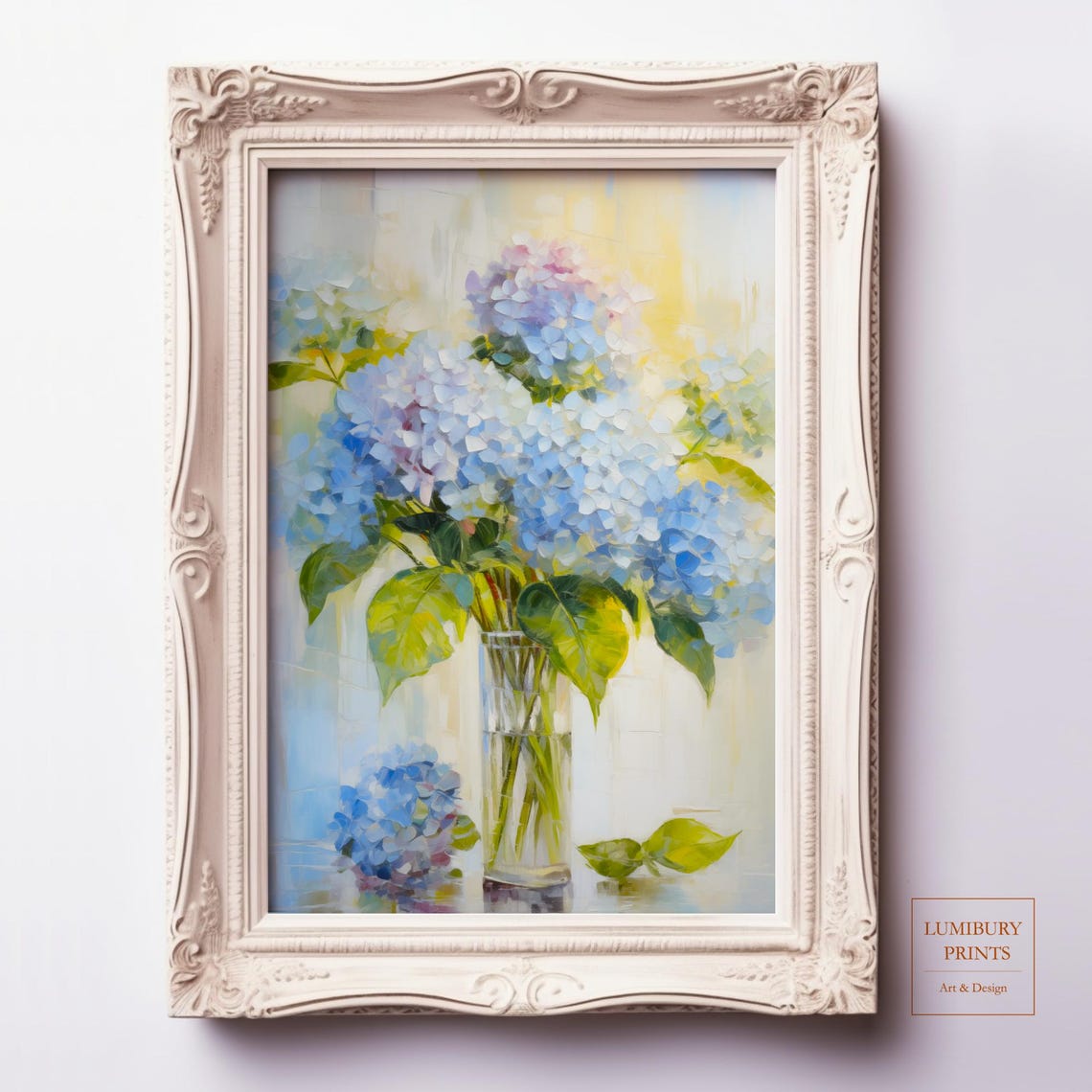 Blue Hydrangea Wall Art Minimalist Floral Print Soft Botanical Poster Modern Nature Decor Elegant Flower Artwork