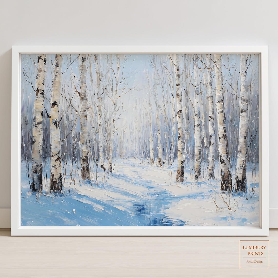 Winter Birch Forest Snowy Path Oil Painting Scenic Nature Poster