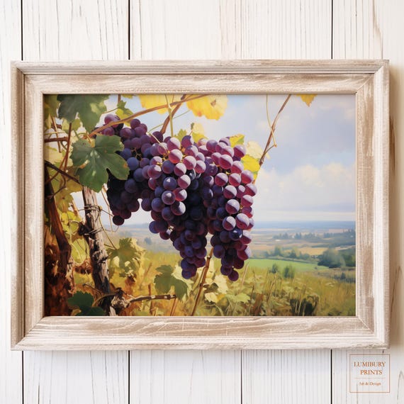 Grape Wall Art Fall Fruit Autumn Vineyard Print Decor Country Kitchen Harvest Instant
