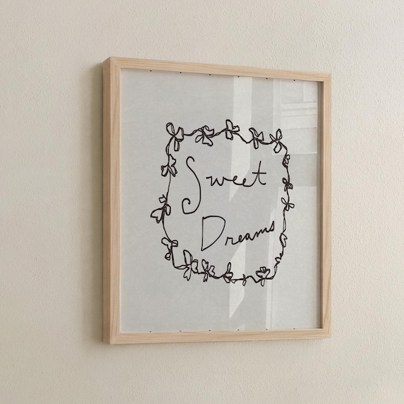 Sweet Dreams Handwritten Script Floral Wreath Nursery Decor Poster