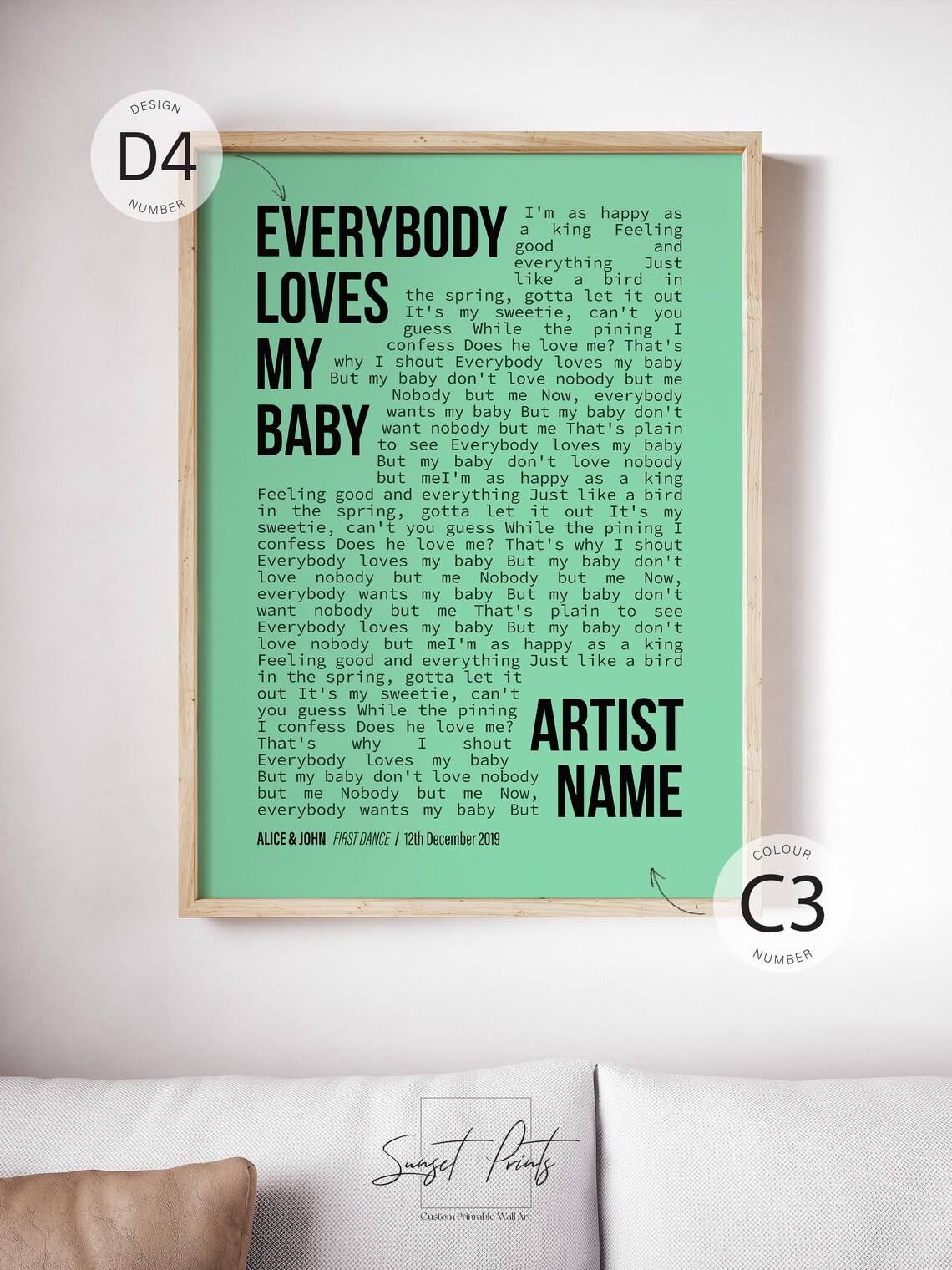 Personalized Song Lyrics Wedding Memory Art Print - Image 4