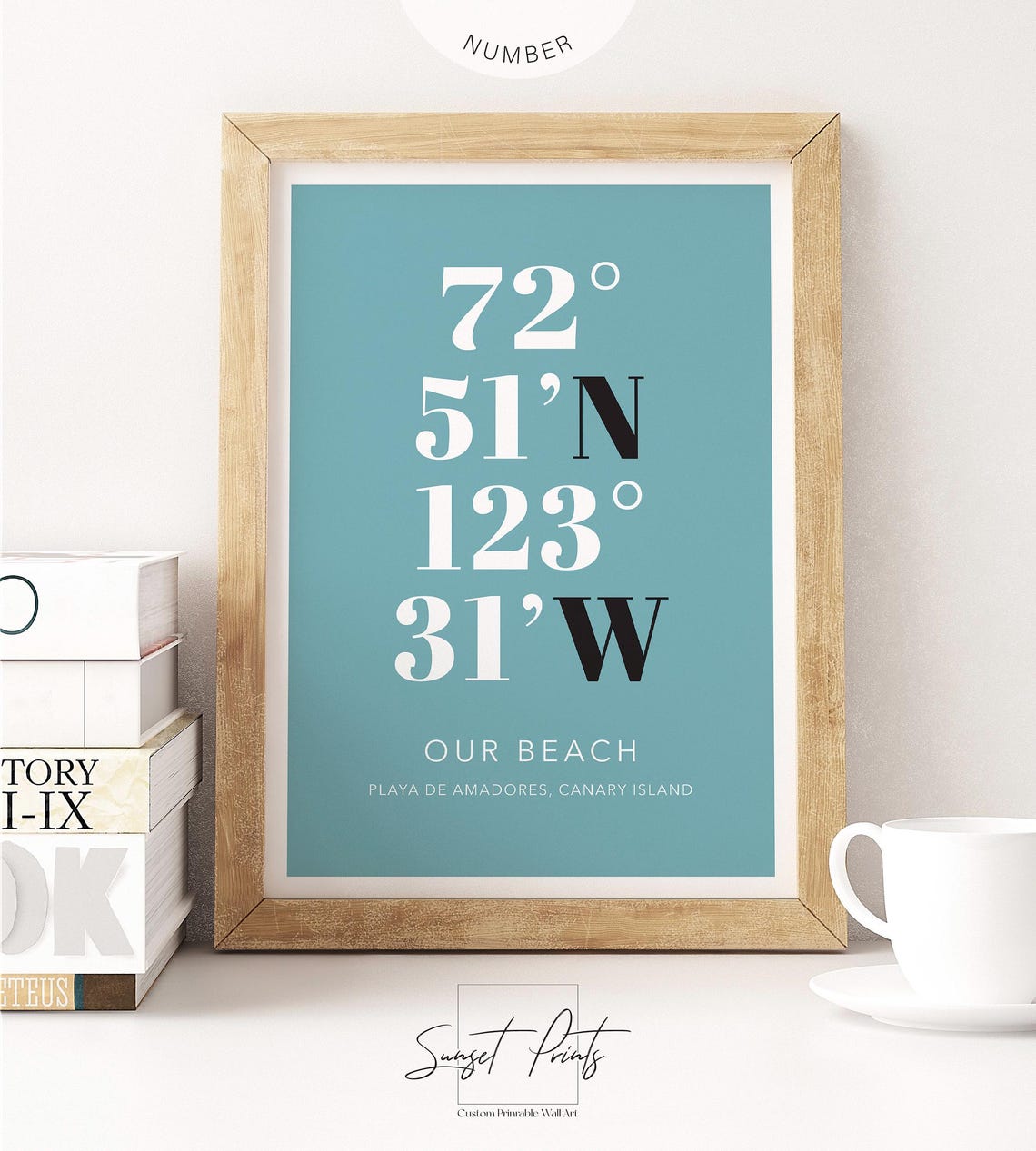 Custom GPS Coordinates Teal Poster Personalized Beach Location Anniversary Gift