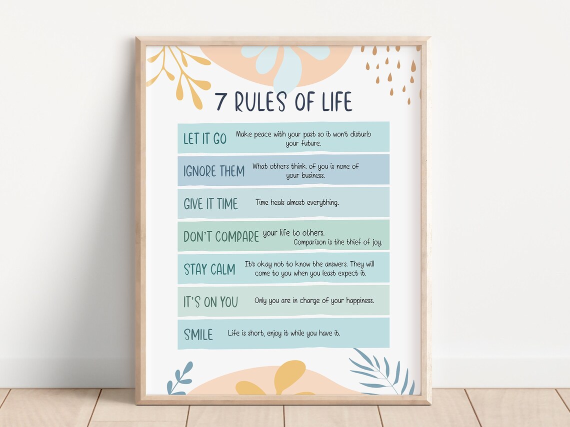 7 Rules Of Life Poster, Positive Affirmations - Image 2