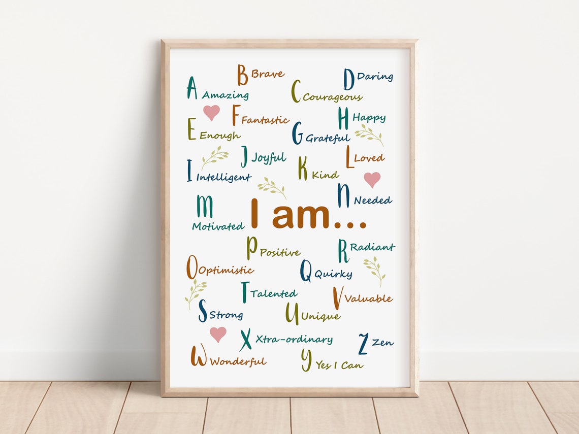 I Am ABC Affirmations A To Z Positive Words Kids Classroom Poster