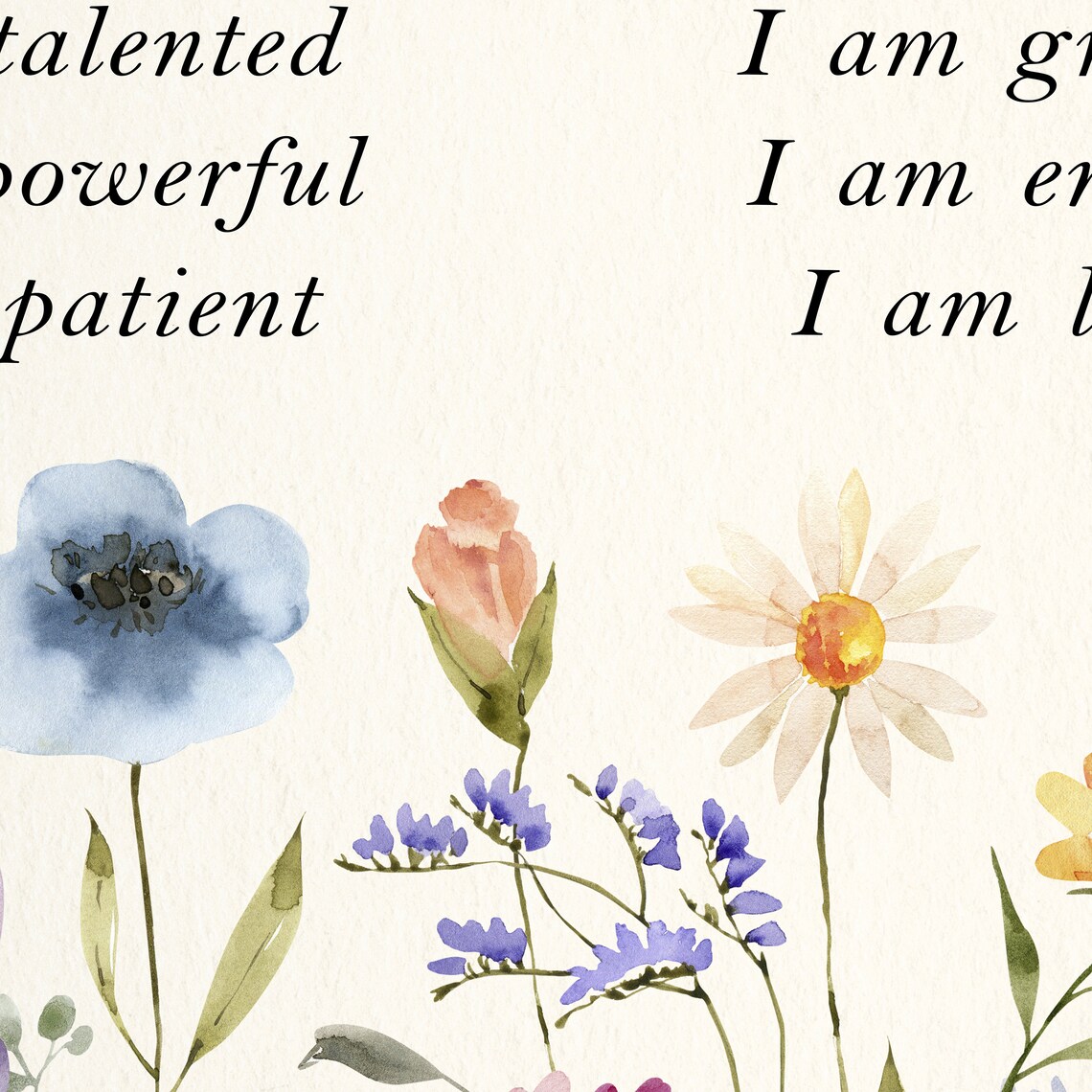 A Few Daily Affirmations I Am List Watercolor Wildflowers Poster - Image 2