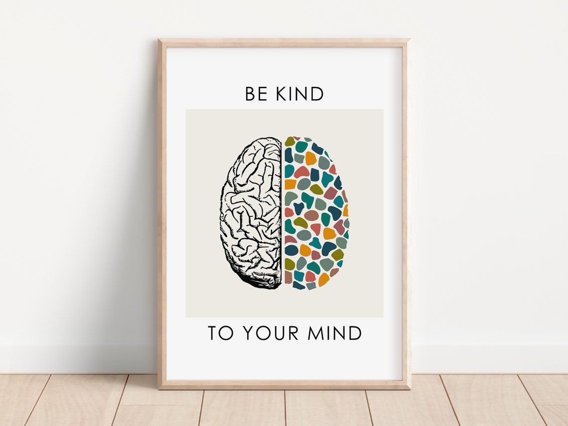 Mental Health Poster Be Kind To Your Mind School Psychologist Calm Classroom Therapy Office Decor Psychology Brain