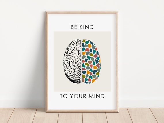 Mental Health Poster Be Kind To Your Mind School Psychologist Calm Classroom Therapy Office Decor Psychology Brain