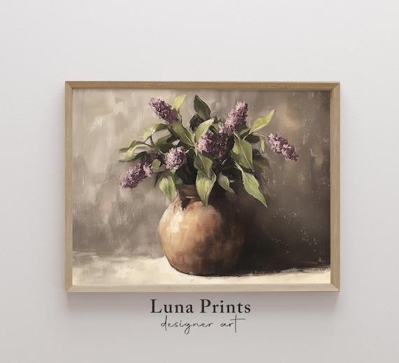 Lilac Floral Painting Art Print, Neutral Botanical