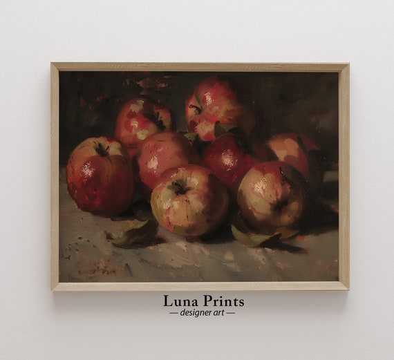 Rustic Country Apples Art Vintage Fruit Still Life Moody For Kitchen Farmhouse Decor Fall