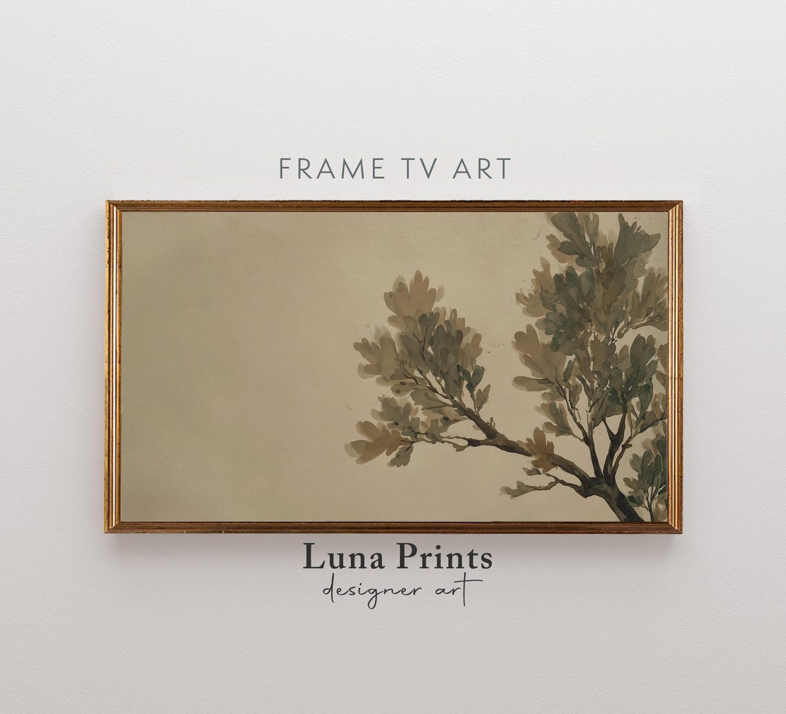Watercolor Tree Branches Neutral Beige Botanical Frame TV Art Poster
