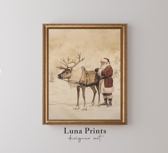 Santa And Reindeer Traditional Holiday Poster