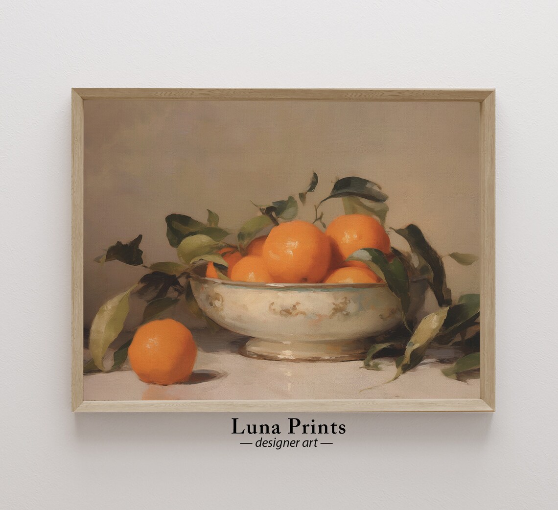 Oranges in Bowl Vintage Still Life Painting Fruit Kitchen Poster