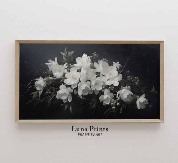 Moody Spring Floral Frame Tv Art Flowers Painting Dark