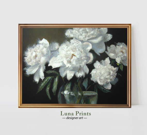 Moody Peonies Painting Vintage Floral Art