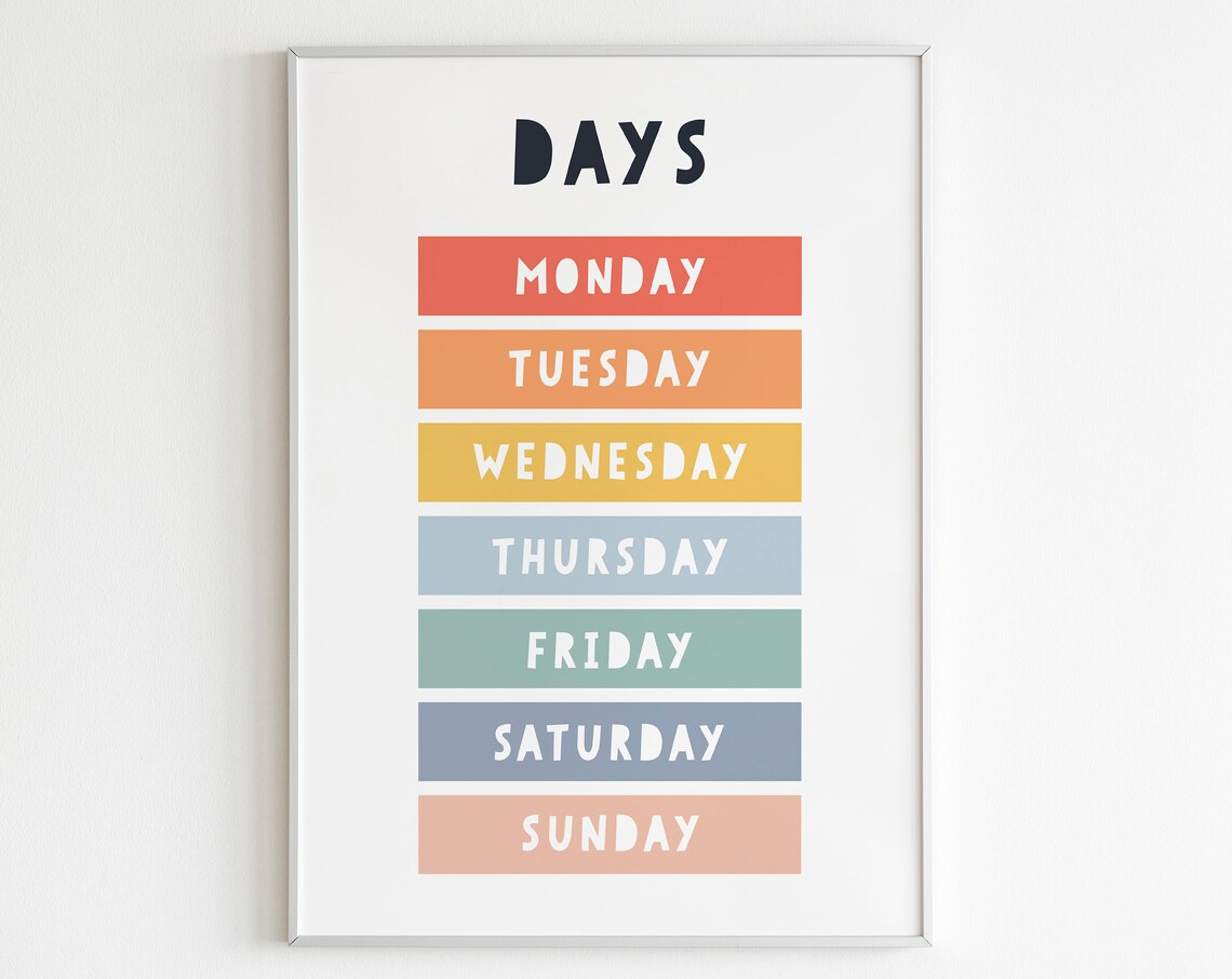 Days of the Week Colorful Monday to Sunday Educational Poster