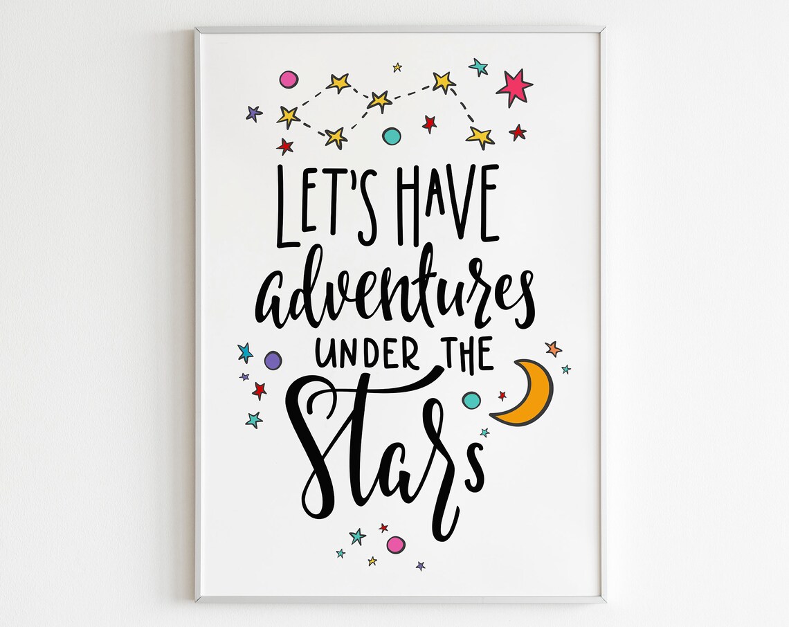 Lets Have Adventures Under The Stars Nursery Print Baby Room Wall Art Baby Boy Nursery Art Baby Boy Gift Children Nursery Decor Moon Stars