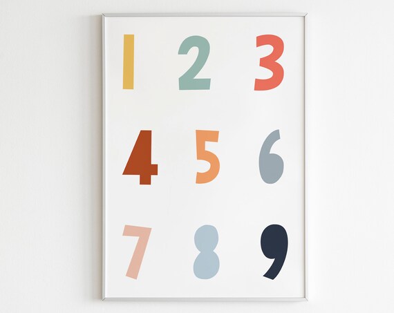 Numbers 1 to 9 Bold Colorful Playful Kids Grid Educational Poster