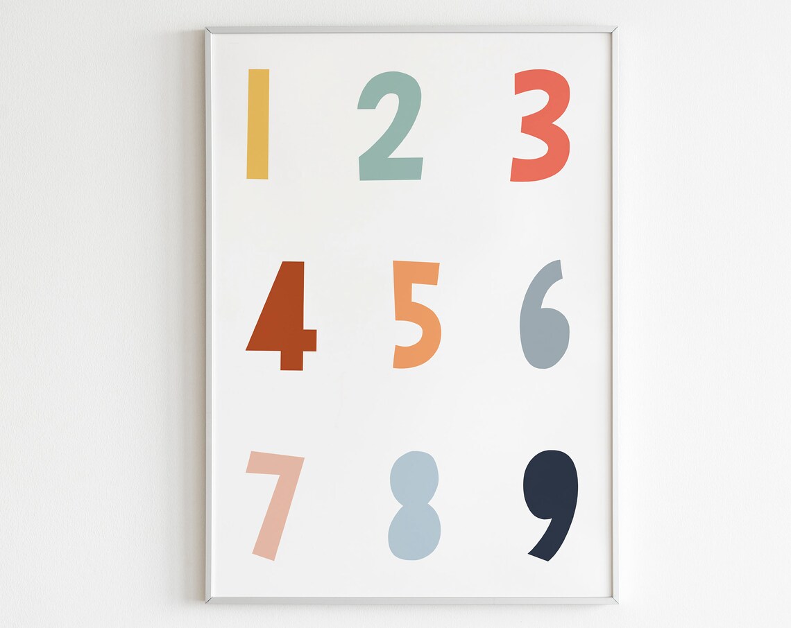 Numbers 1 to 9 Bold Colorful Playful Kids Grid Educational Poster