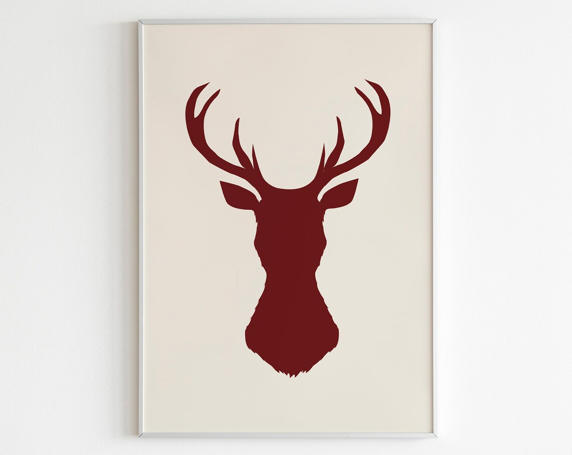 Red Stag Silhouette Winter Deer Antlers Rustic Woodland Poster