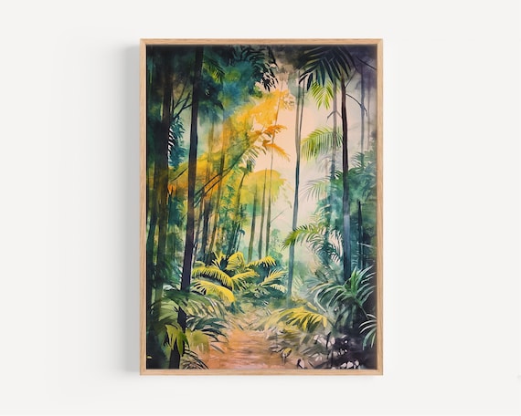 Amazon Rainforest Watercolor Art Tropical Jungle Path Brazil Scene Poster