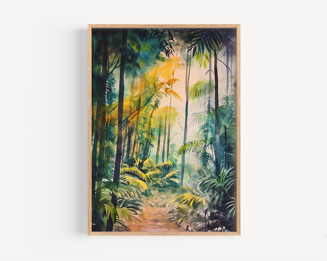 Amazon Rainforest Watercolor Art Tropical Jungle Path Brazil Scene Poster