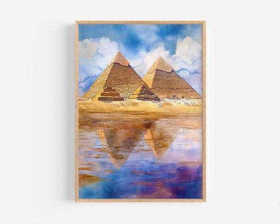 Egypt Watercolor Painting Wall Art Print Poster Travel Decor Illustration Home Pyramids Of Giza