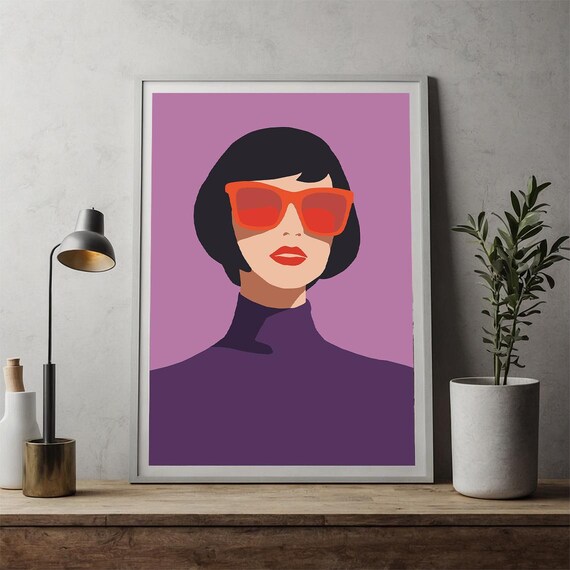 Modern Woman Portrait Wall Art Print Minimalist Fashion Illustration Trendy Pop Style Home Decor Artwork
