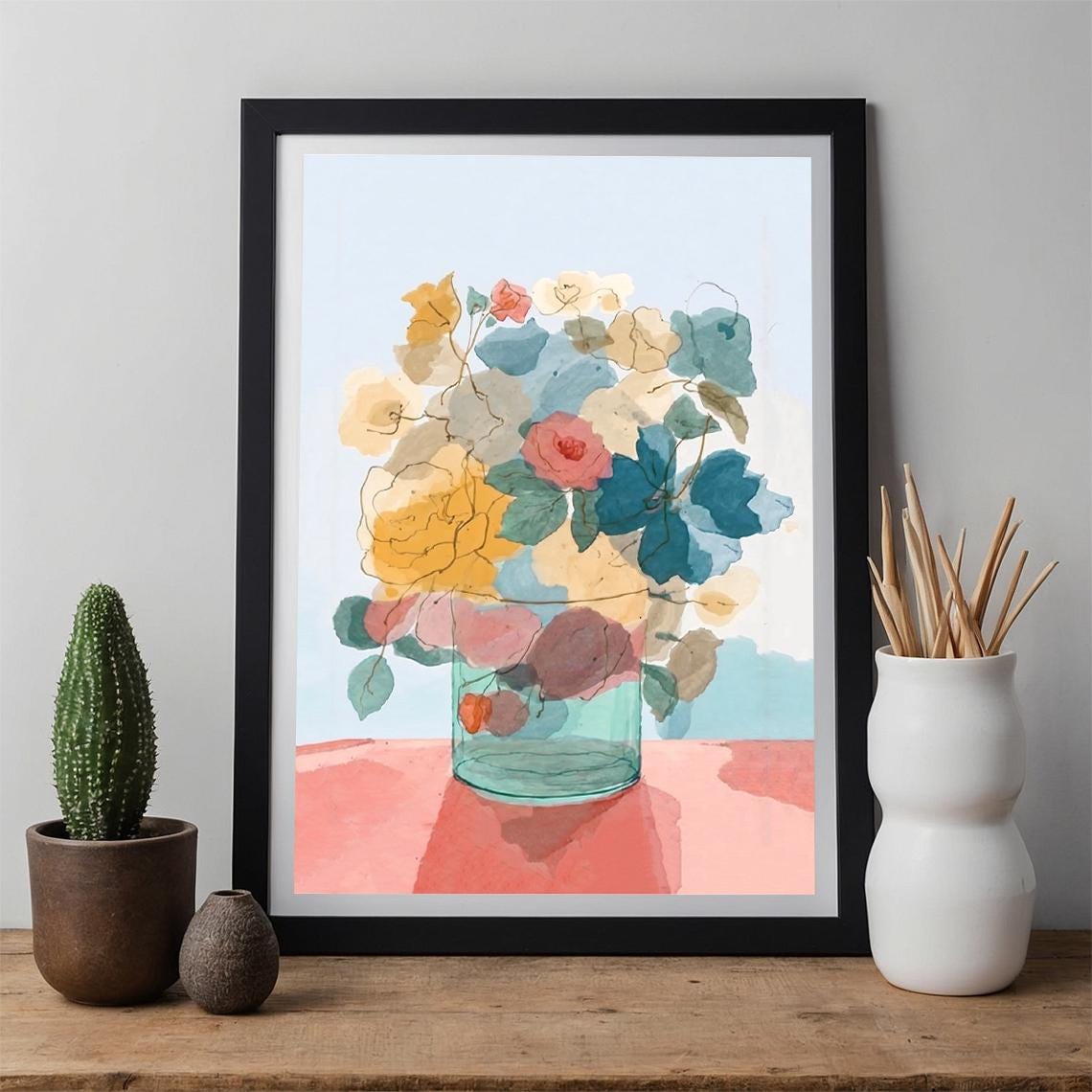 Watercolor Floral Print Abstract Botanical Art Boho Home Decor
