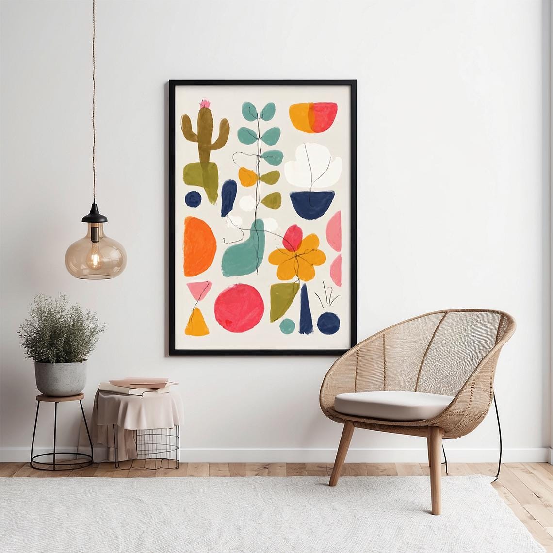 Abstract Botanical Print Mid Century Modern Geometric Art