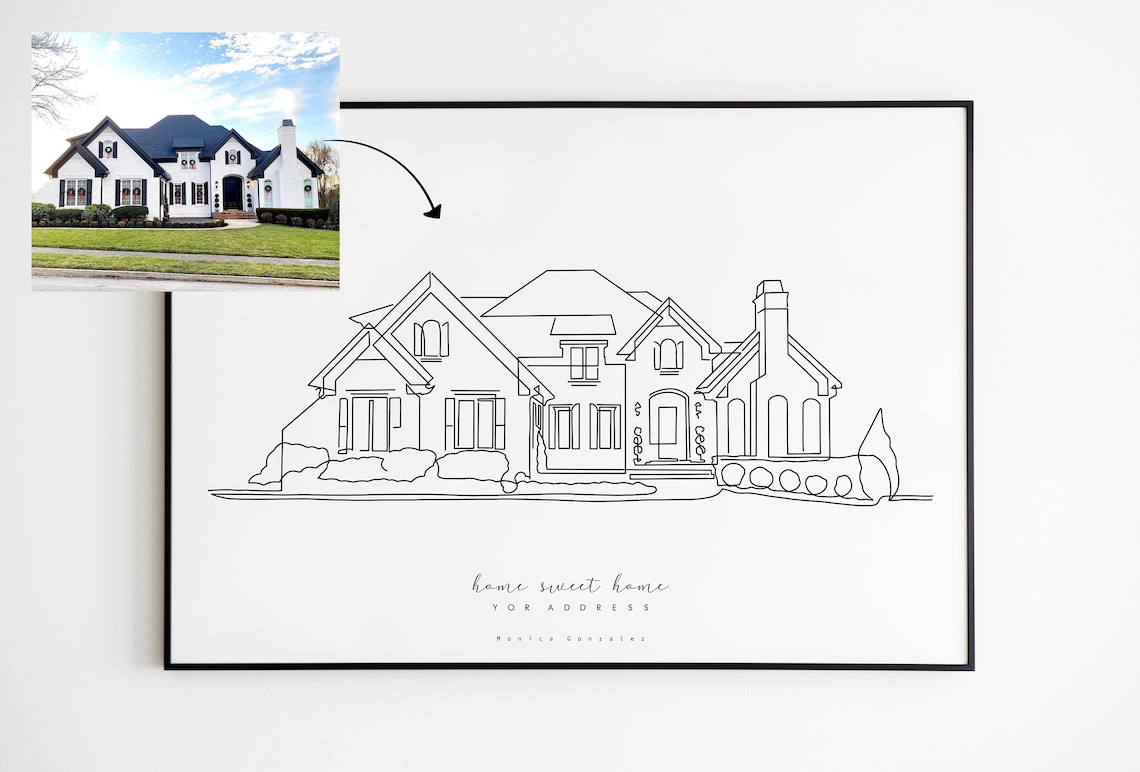 Custom Home Sweet Home House Line Drawing First Home Gift Poster