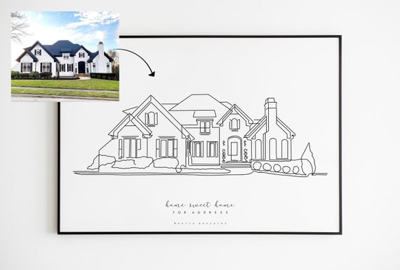 Custom House Portrait Line Illustration Housewarming Gift First Home Our First Home Home Sweet Home Line Art Drawing Gift For Couple