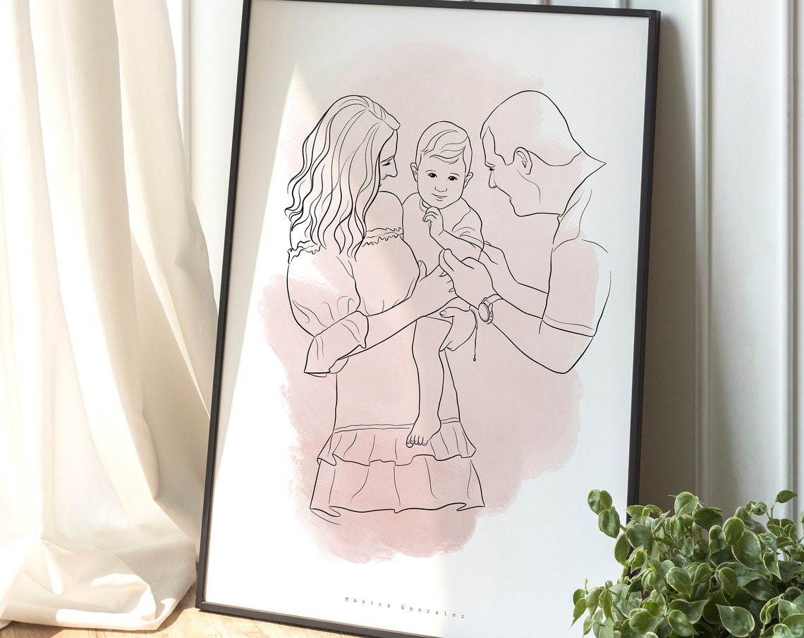 Mothers Day Gift Portrait Custom Line Drawing Family Illustration Drawing From Photo Personalised Gift For Her Custom Illustration