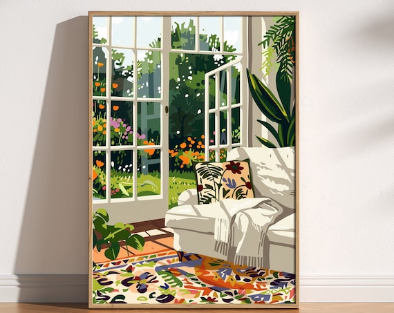 Sunny Sunroom Conservatory Open French Doors Garden View Poster
