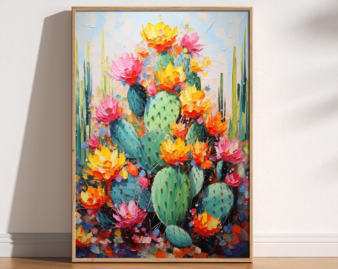 Mexican Cactus Art Print, Retro Floral Style