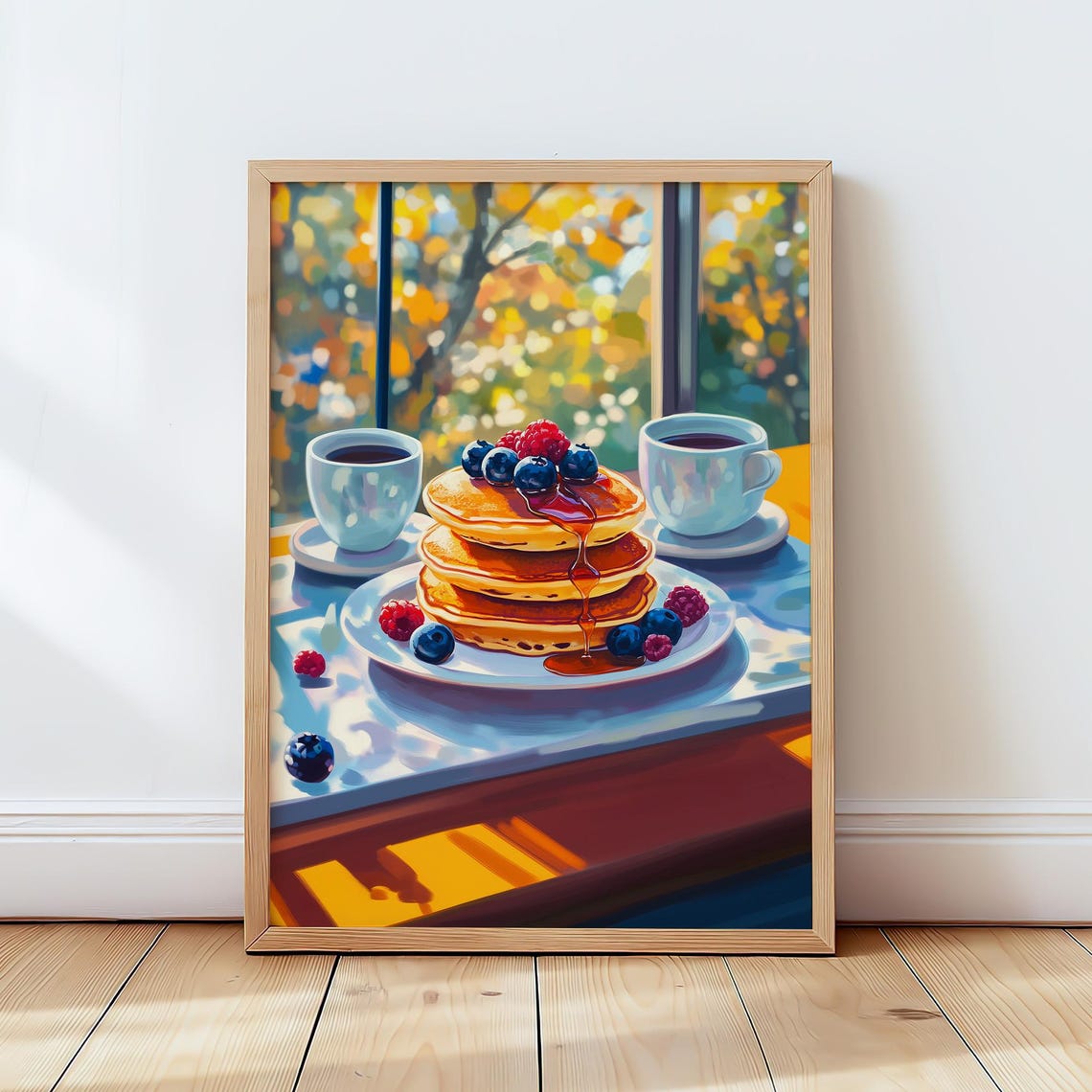 Pancakes And Coffee Kitchen Poster Cozy Breakfast Wall Art Food Lover For Dining Room Or Cafe