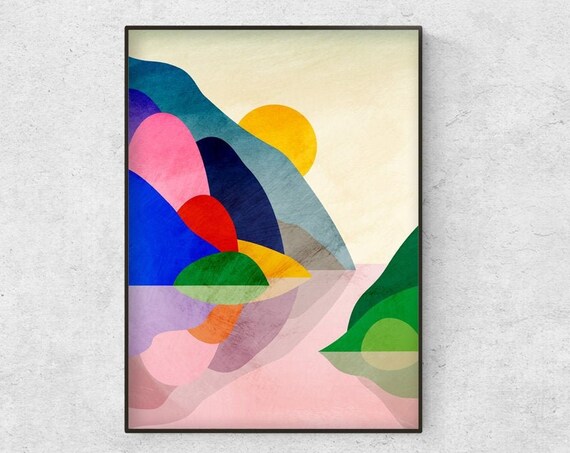 Mountain Lake Landscape Art Print, Nature Decor