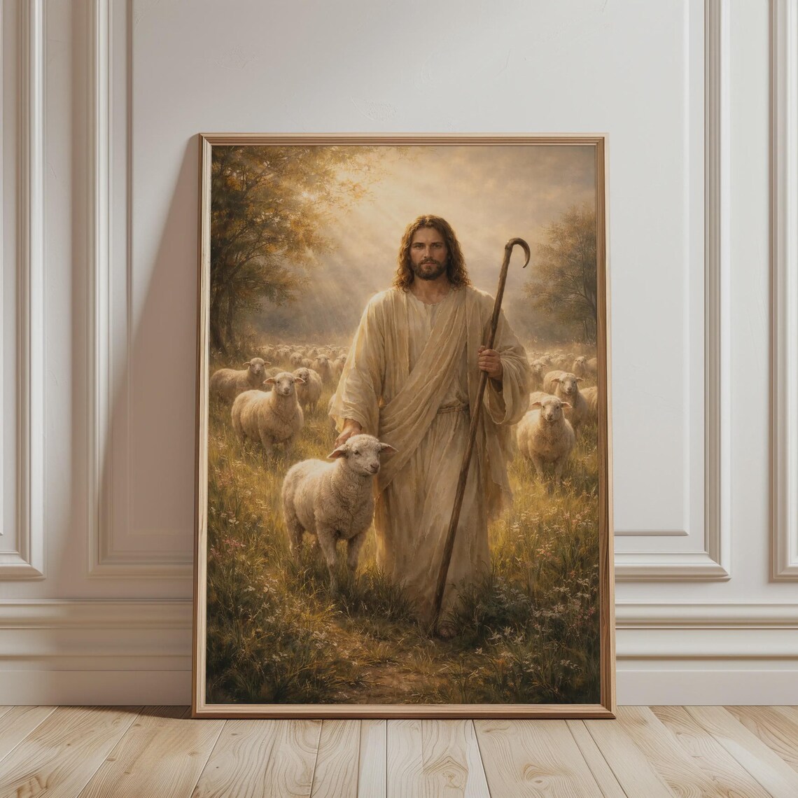 The Good Shepherd Jesus With Sheep, Religious Poster