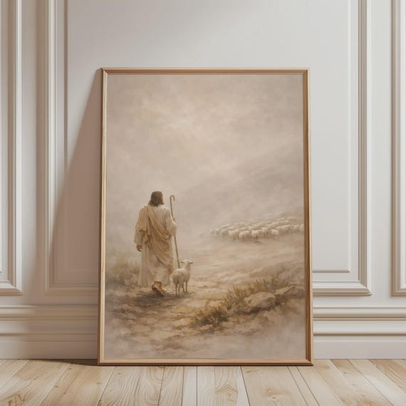 Christian Wall Art The Good Shepherd Print Minimalist Jesus Religious Poster For Catholic Home Decor