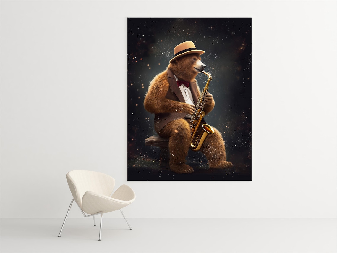 Bear Playing Saxophone, Jazz Music Art Print - Image 2
